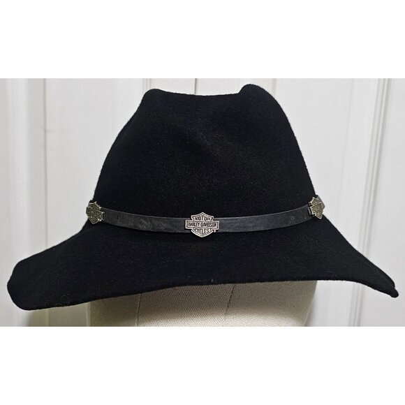 Vintage Harley Davidson Crushable Wool Felt Cowboy Hat Black Western WPL 4384 - Picture 4 of 10